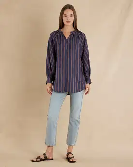 Estelle Linen Tunic Blouse - Navy