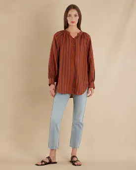 Estelle Linen Tunic Blouse - Rust