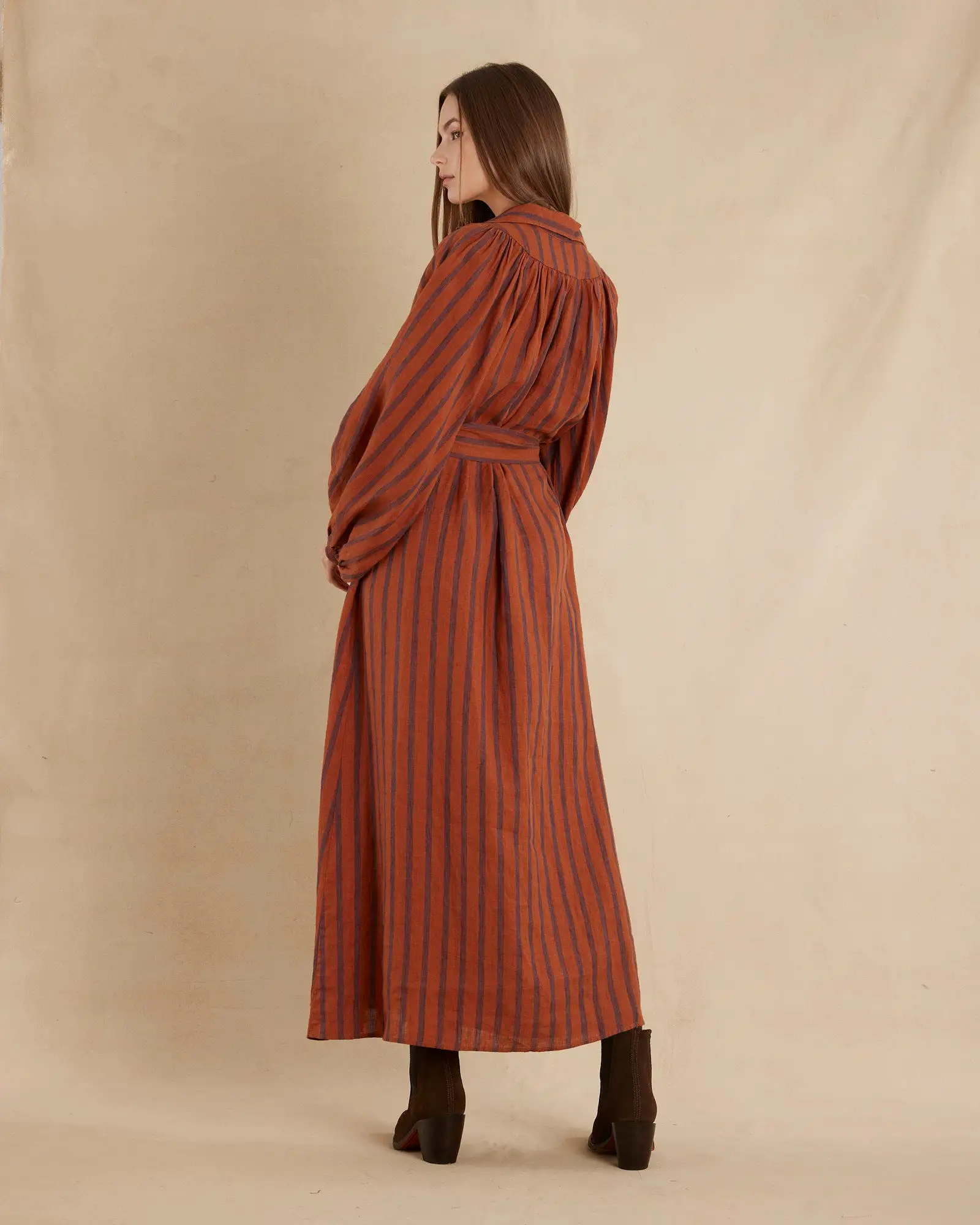 Estelle Linen Tunic Maxi Dress - Rust