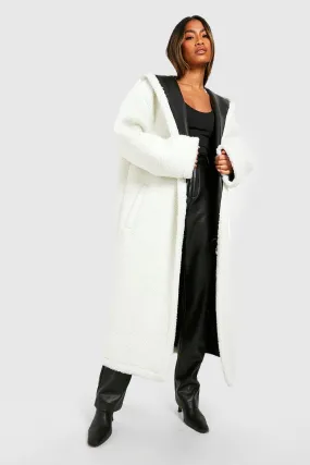 Faux Leather Lined Maxi Teddy Coat