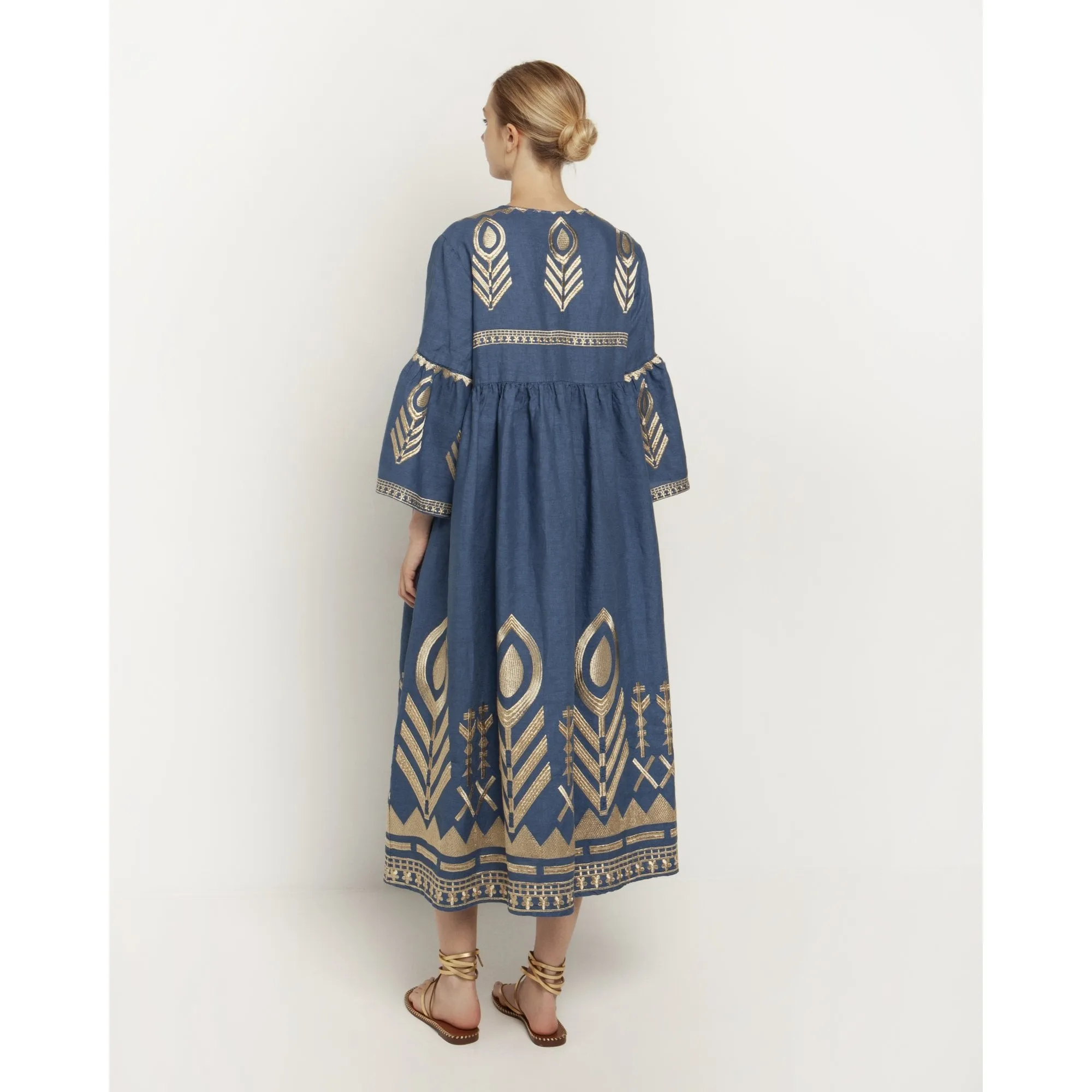 Feather Embroidered Midi Dress