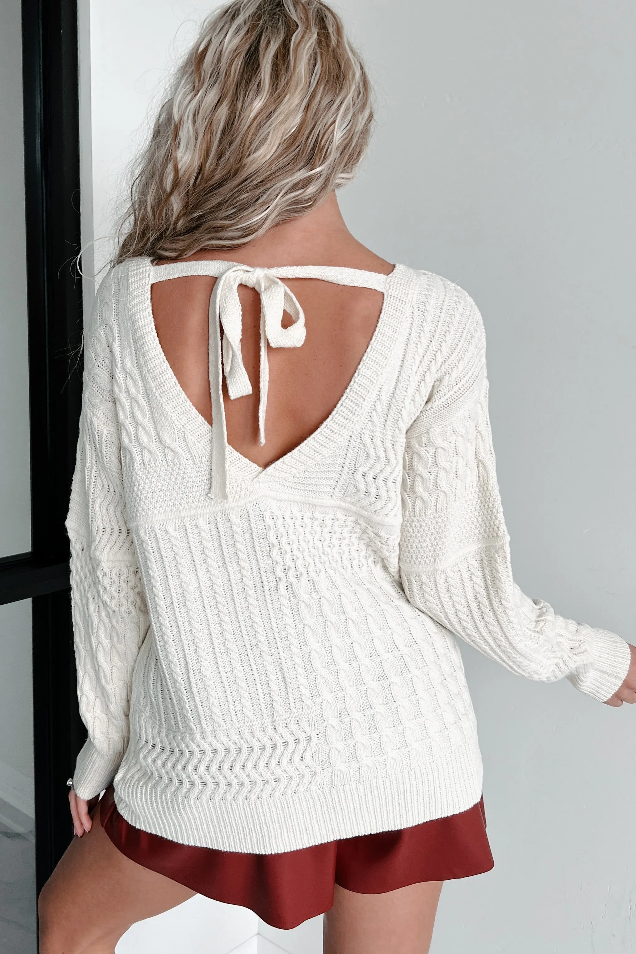 Finding Sanctuary Mixed Knit Tie-Back Sweater (Ivory)