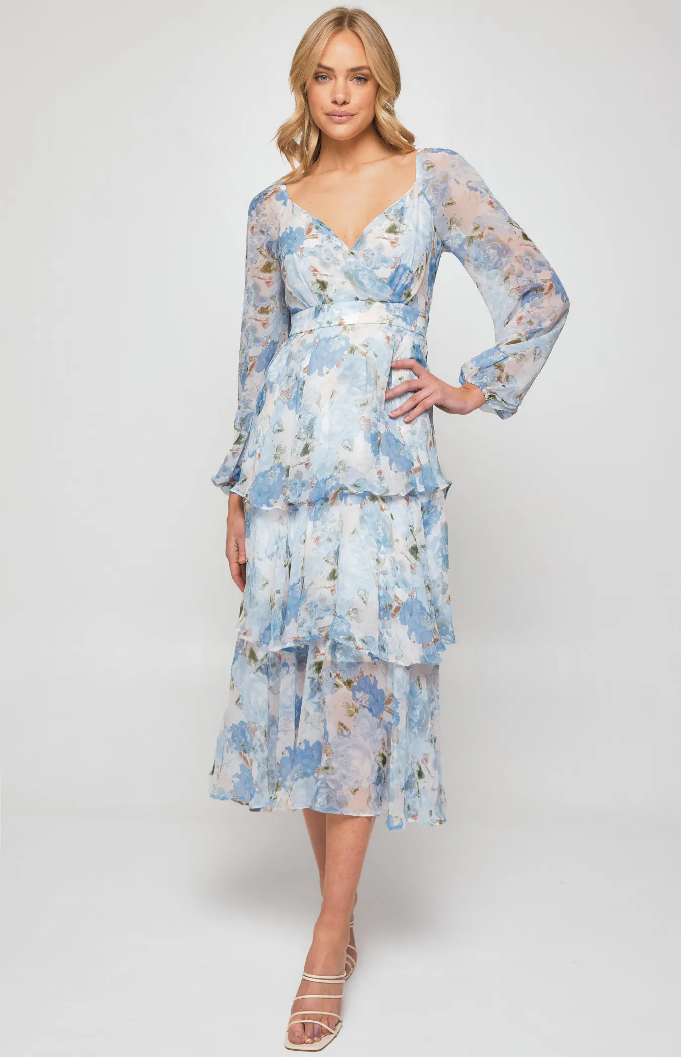 Floral Chiffon Tiered Hem Maxi Dress (SDR1215B) 