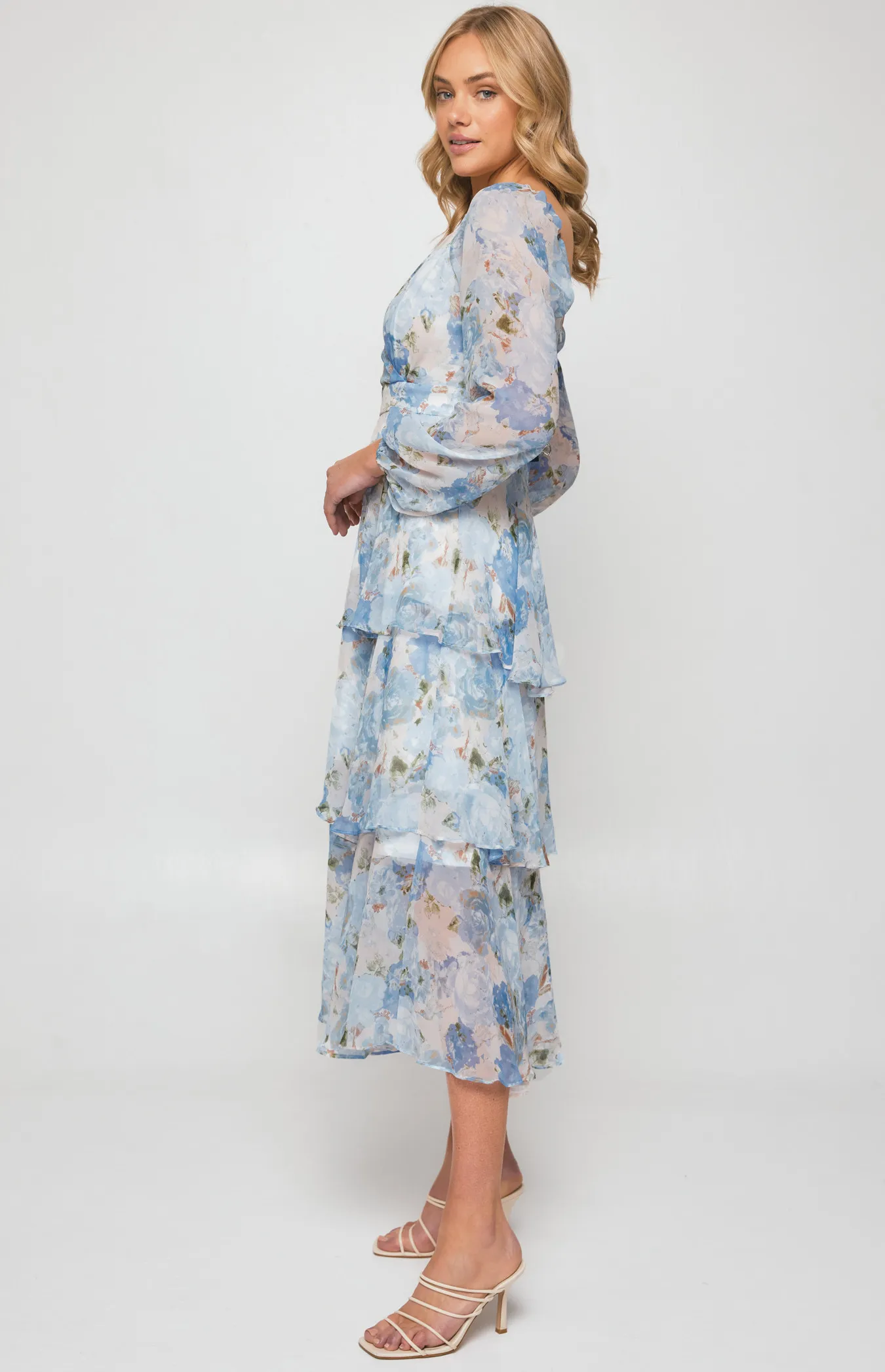 Floral Chiffon Tiered Hem Maxi Dress (SDR1215B) 