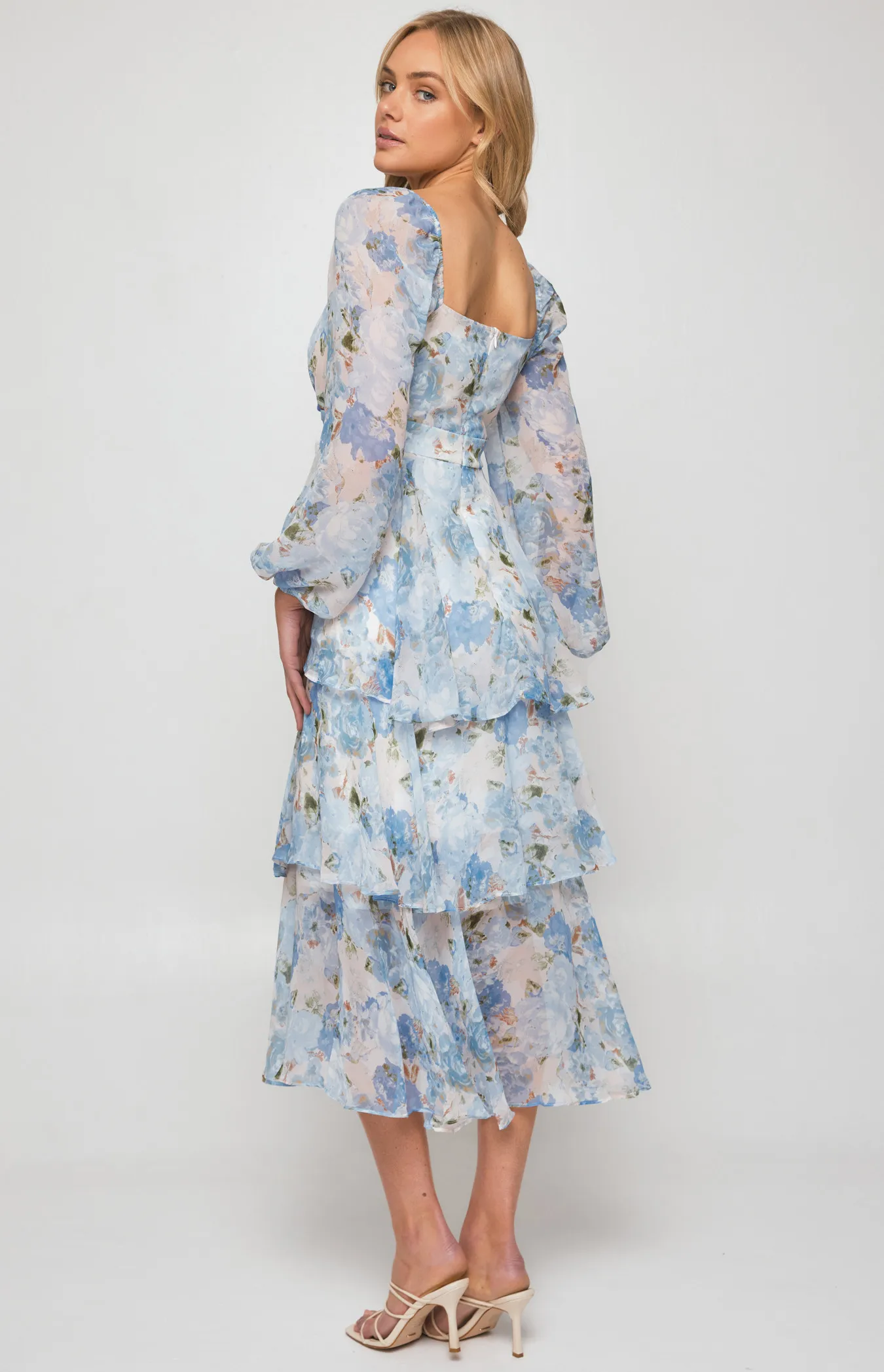 Floral Chiffon Tiered Hem Maxi Dress (SDR1215B) 