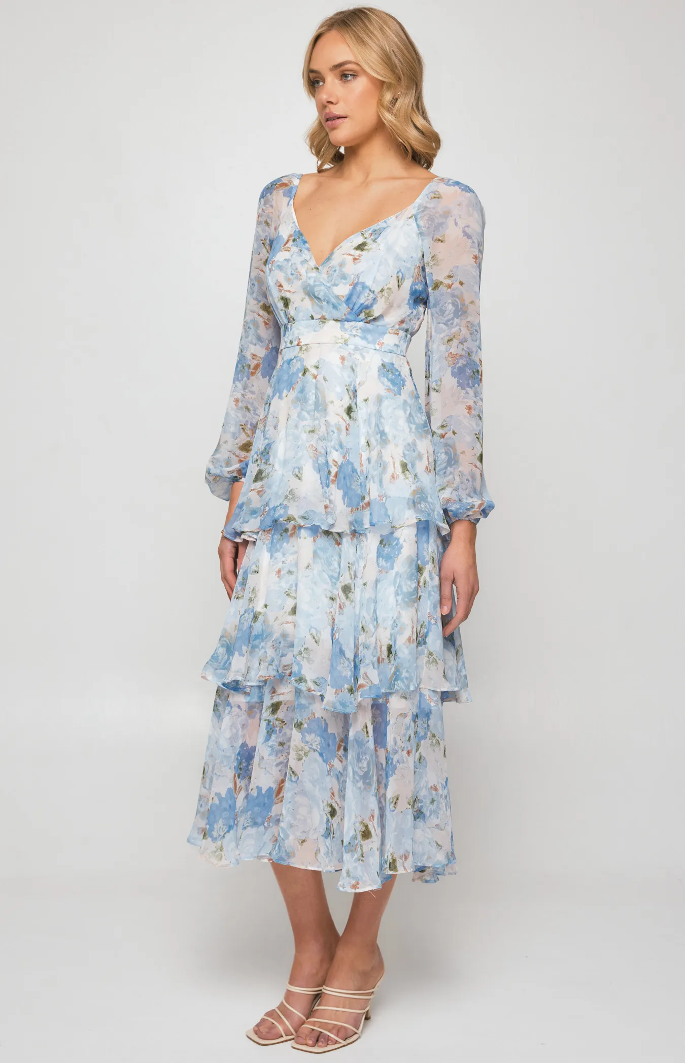 Floral Chiffon Tiered Hem Maxi Dress (SDR1215B) 