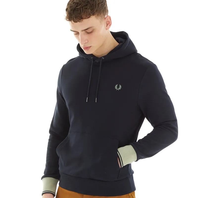 Fred Perry Mens Contrast Cuff Laurel Hoodie Navy