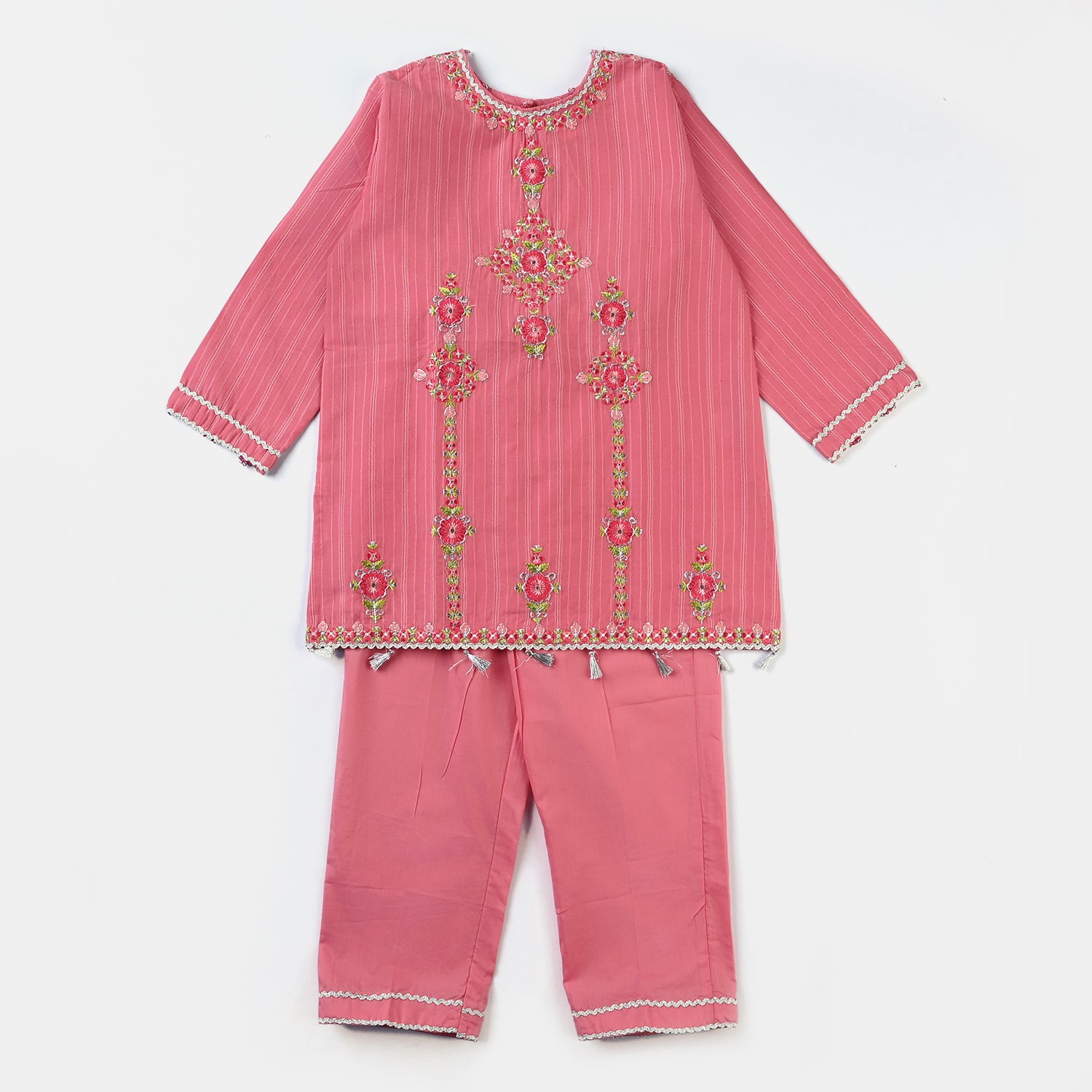 Girls Jacquard 2PC Suit Jashan-Coral