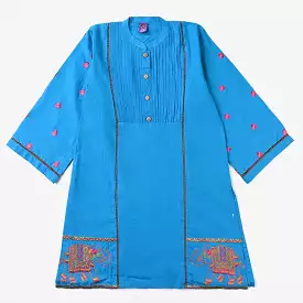 Girls Jacquard EMB Kurti Elephant-Teal