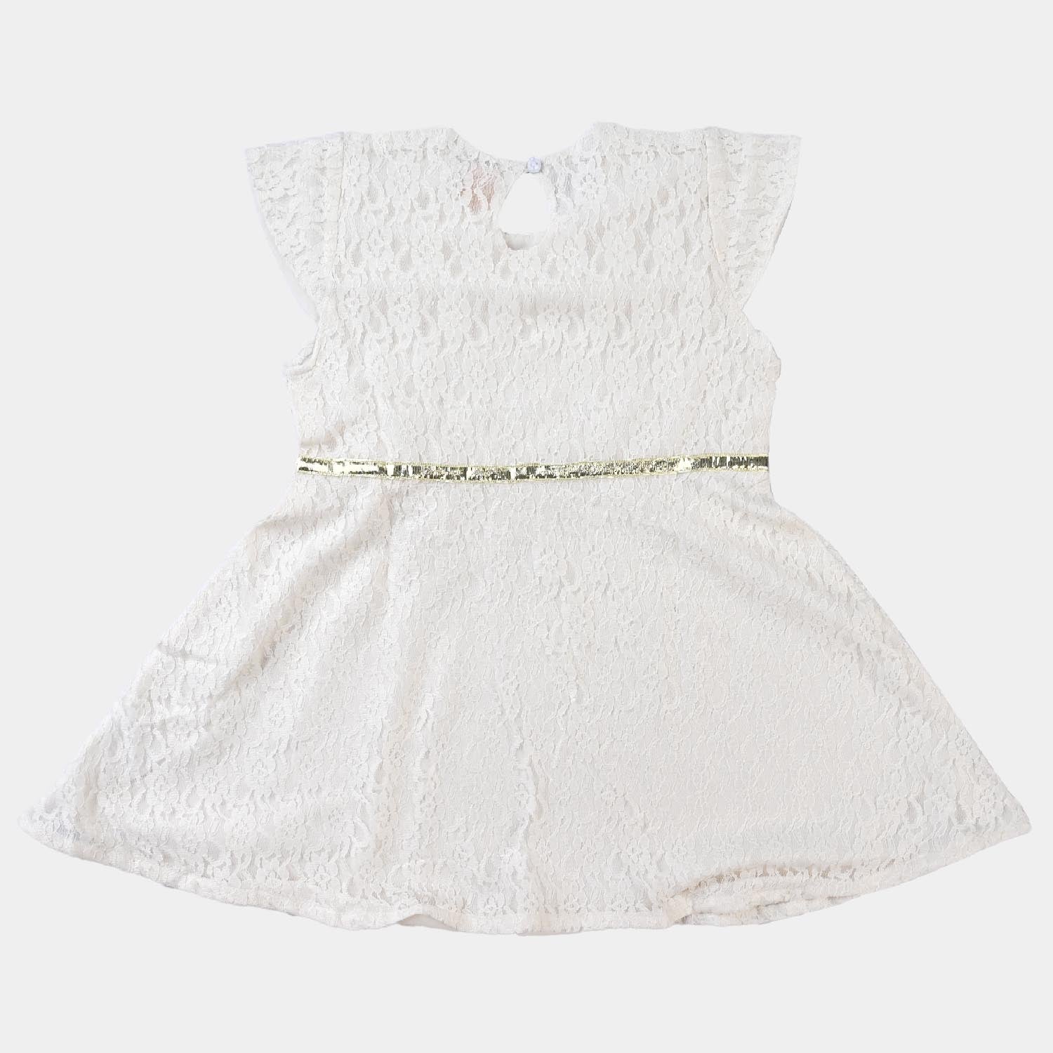 Girls Poly Net Net Frock-OFF-White