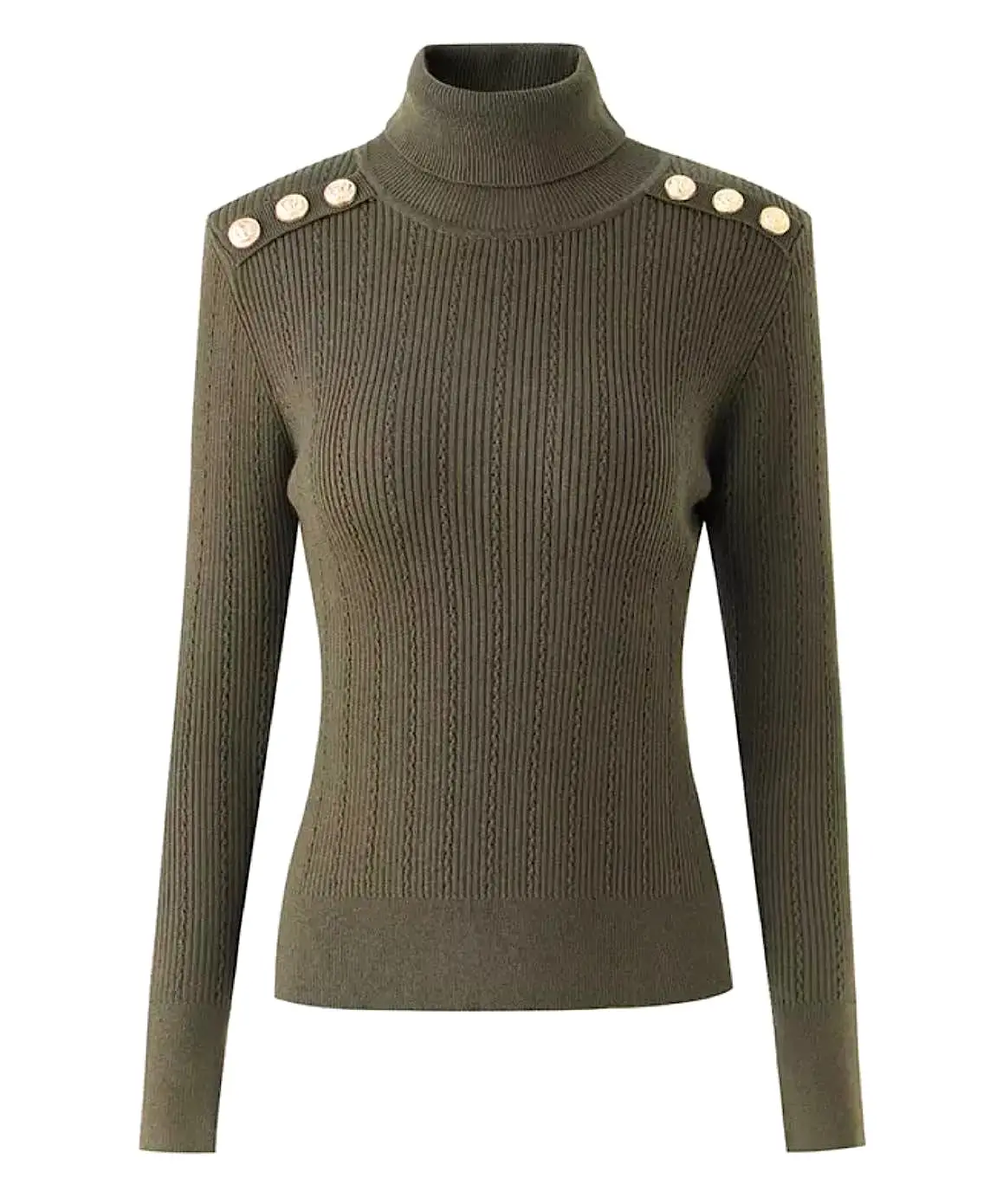 Gold Button Knitted Turtleneck Sweater