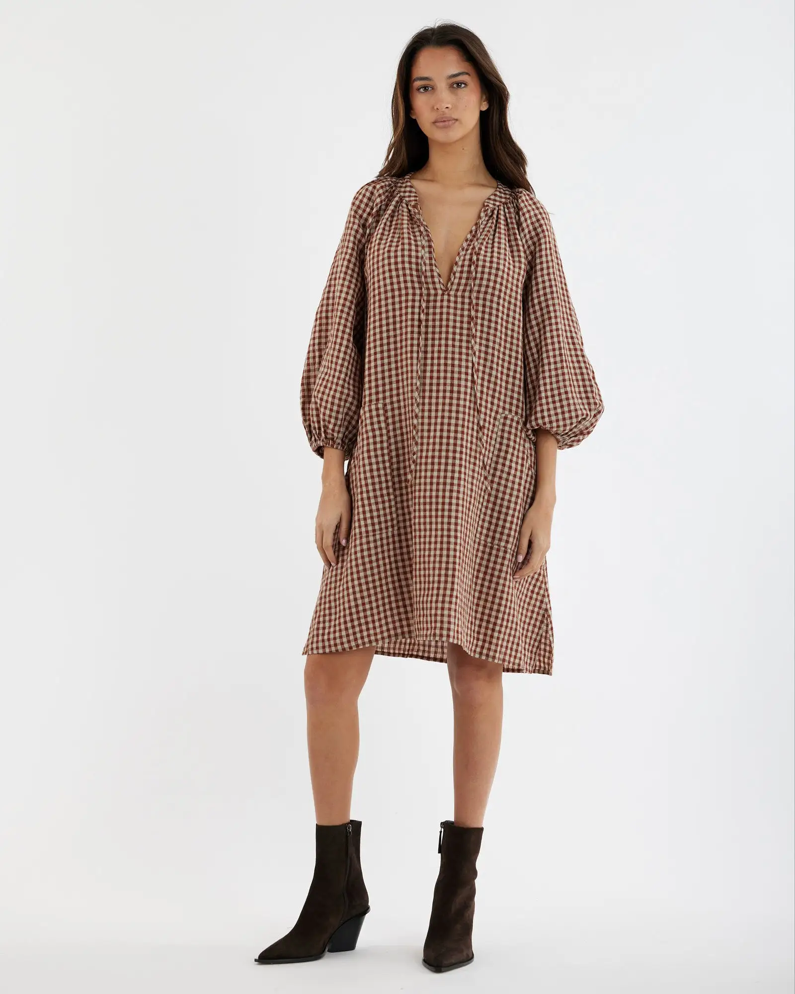 Hazel Checked Tunic Mini Dress