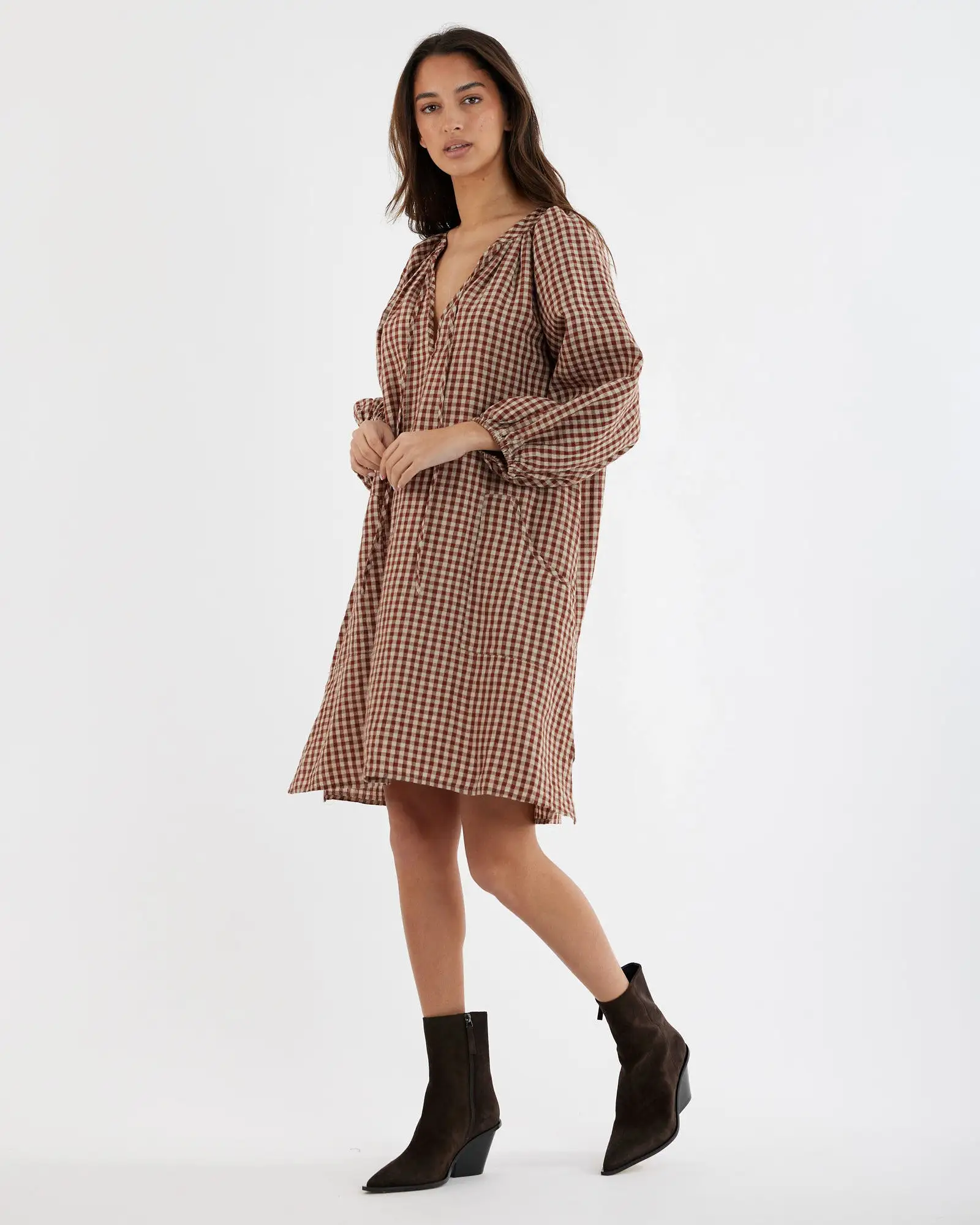 Hazel Checked Tunic Mini Dress