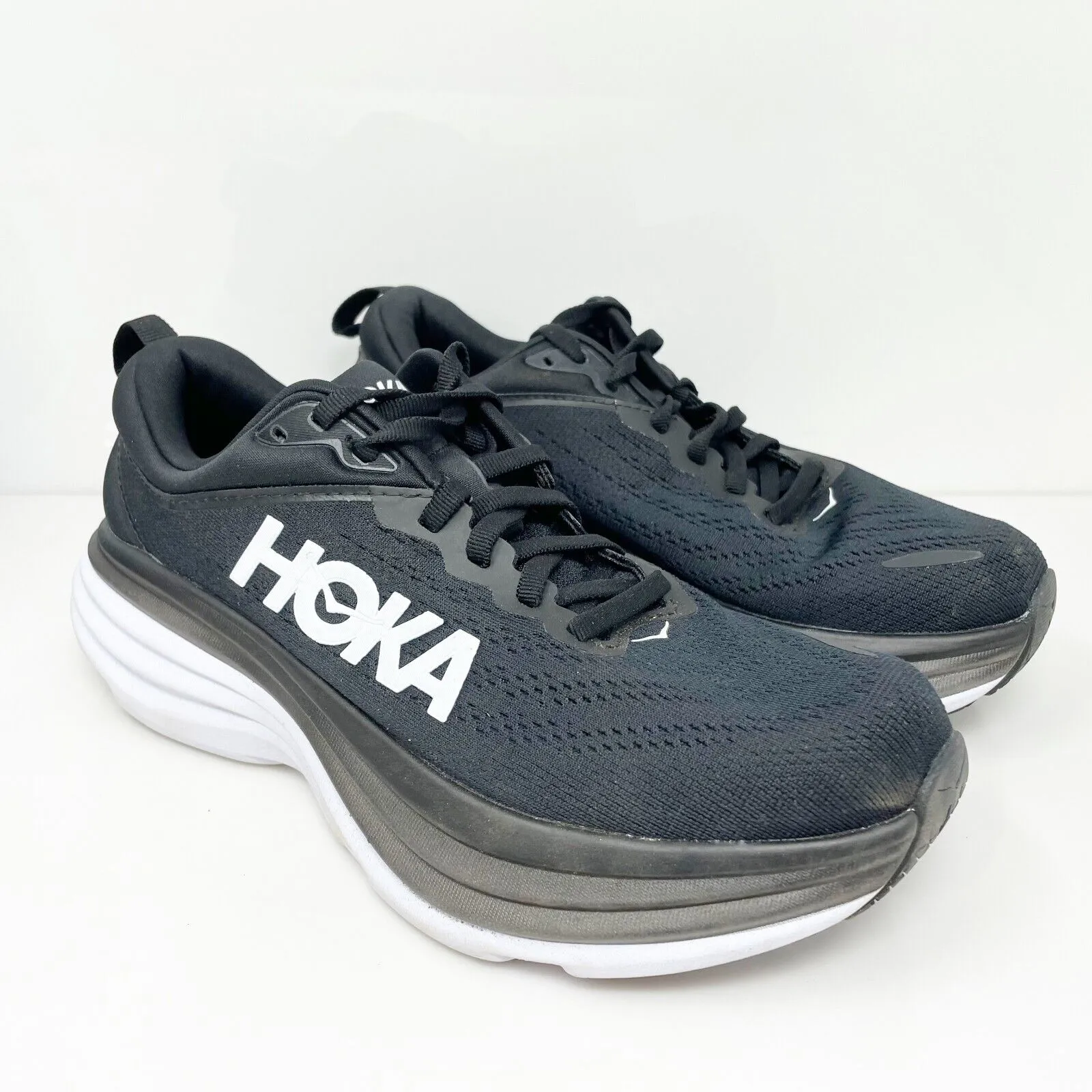 Hoka One One Womens Bondi 8 1127952 BWHT Black Running Shoes Sneakers Size 7.5 B