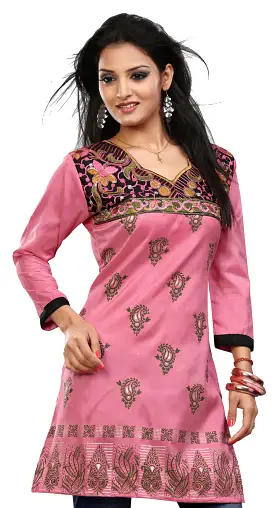 India Long Tunic Top Kurti Womens Embroidered Indian Apparel (Pink)