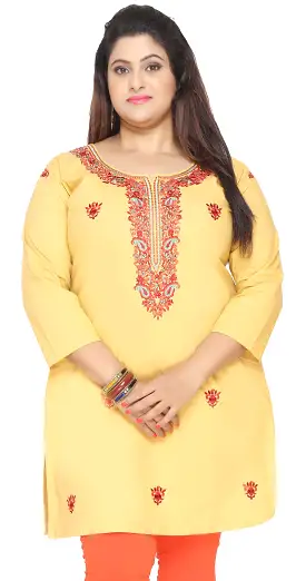 India Tunic Cotton Long Top Kurti Womens Plus Size Clothes (Yellow)