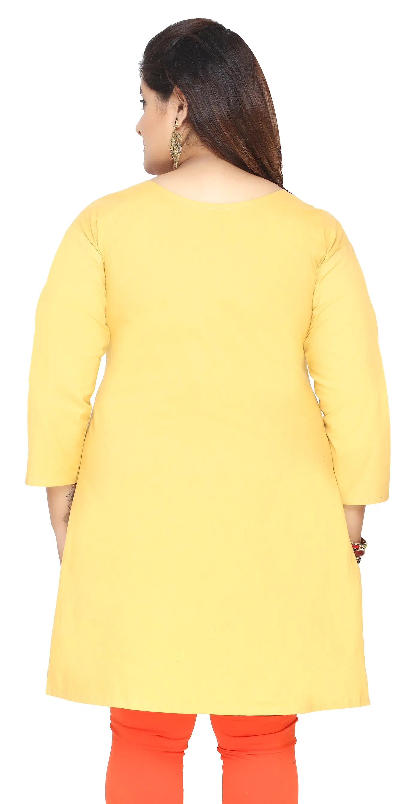 India Tunic Cotton Long Top Kurti Womens Plus Size Clothes (Yellow)