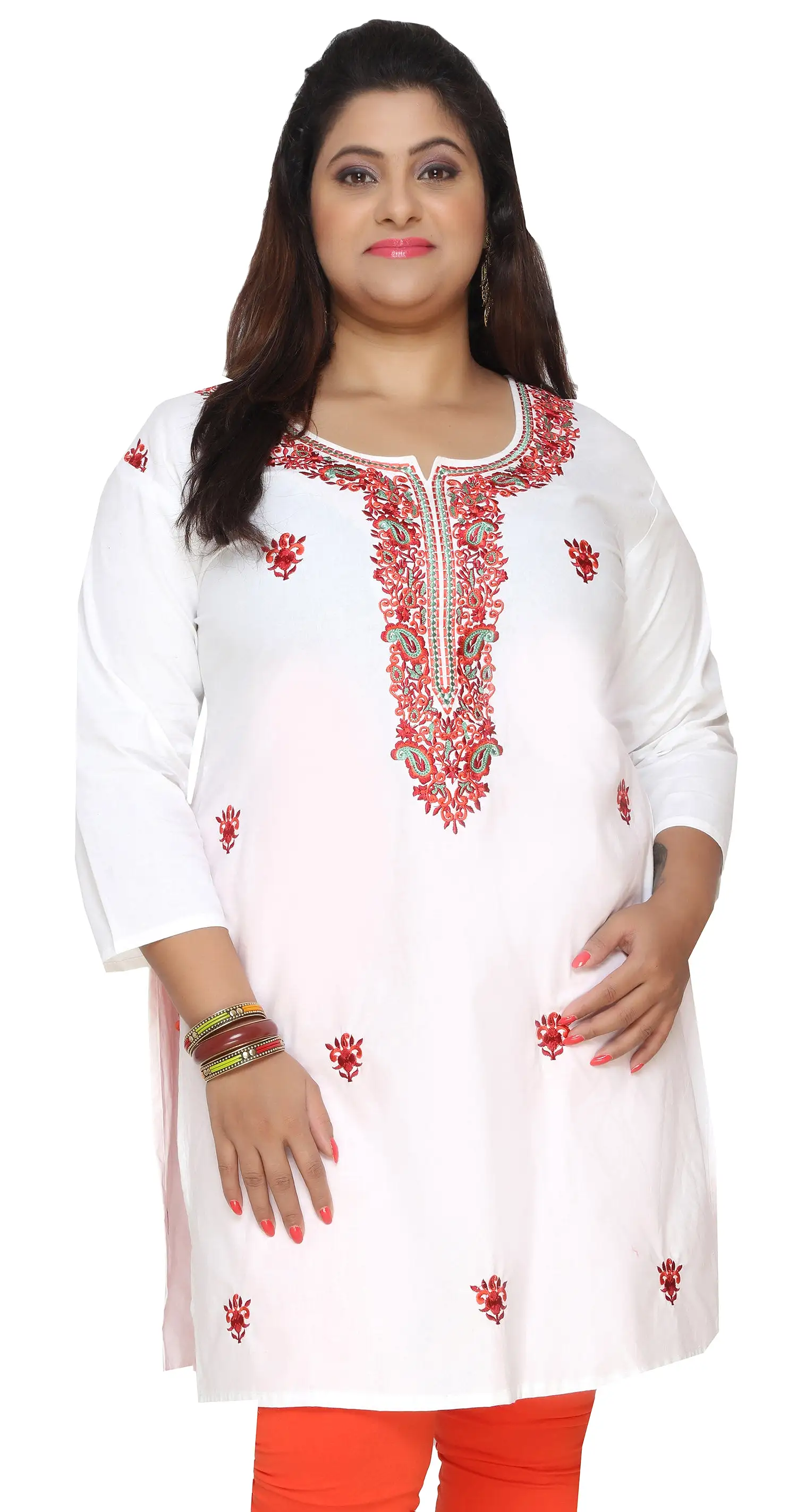 India Tunic Long Top Cotton Kurti Womens Plus Size Indian Clothes (Off-White)