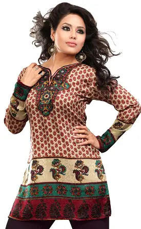 India Tunic Top Short Kurti Women's Printed Indian Clothing (Brown)