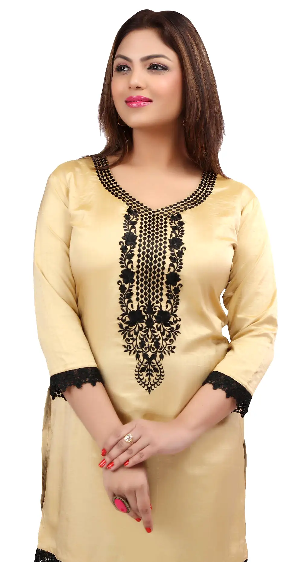 India Women's Tunic Top Kurti Embroidered Indian Clothing (Gold)