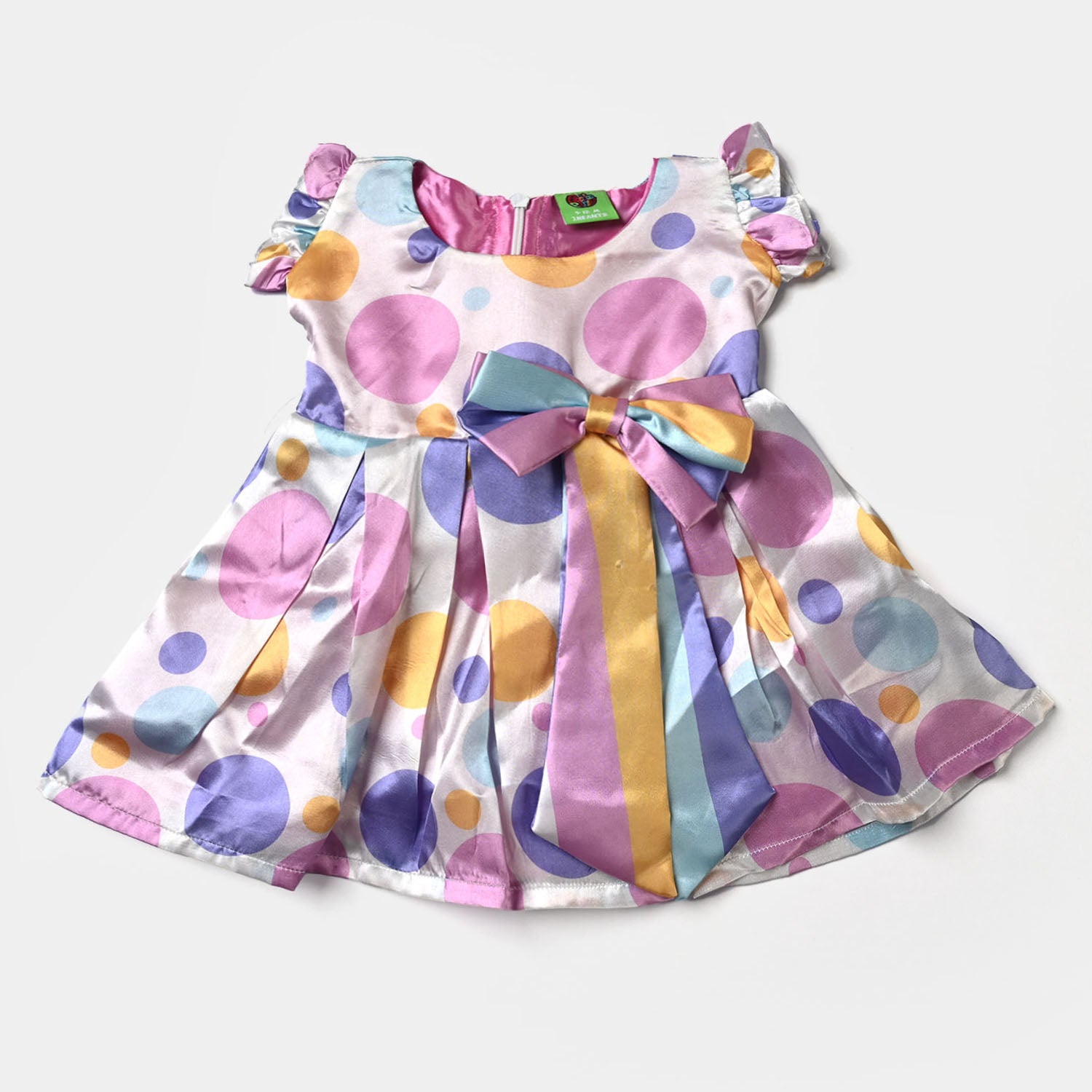 Infant Girls Poly Satin Fancy Frock Polka Dots-Multi