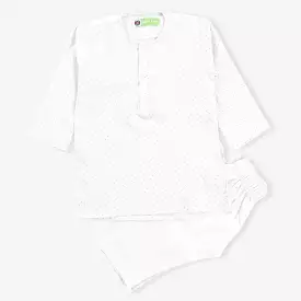 Infants Boys Poly Viscose Shalwar Suit Dots -White