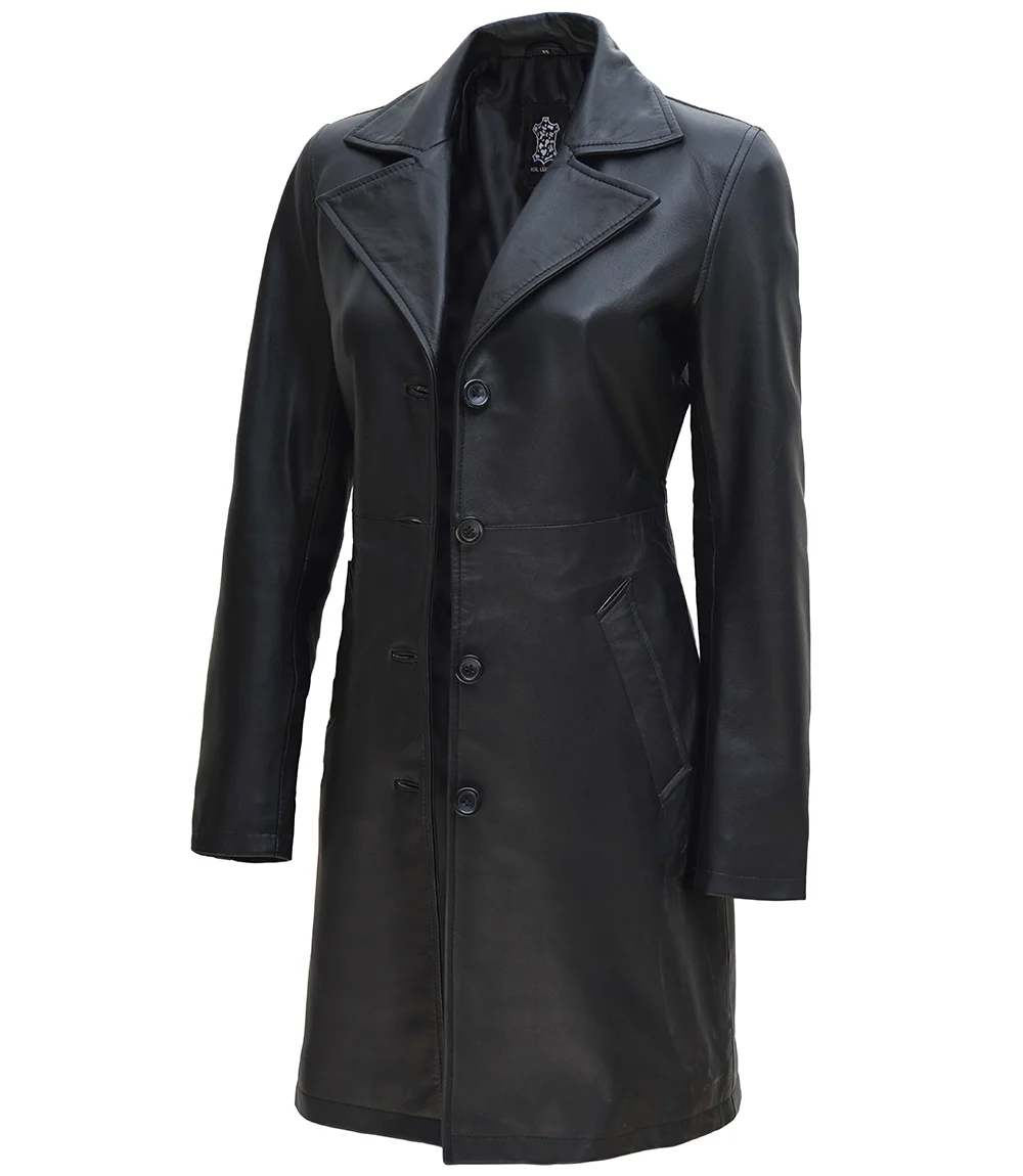 Jackson Black Real Leather Car Coat for Women