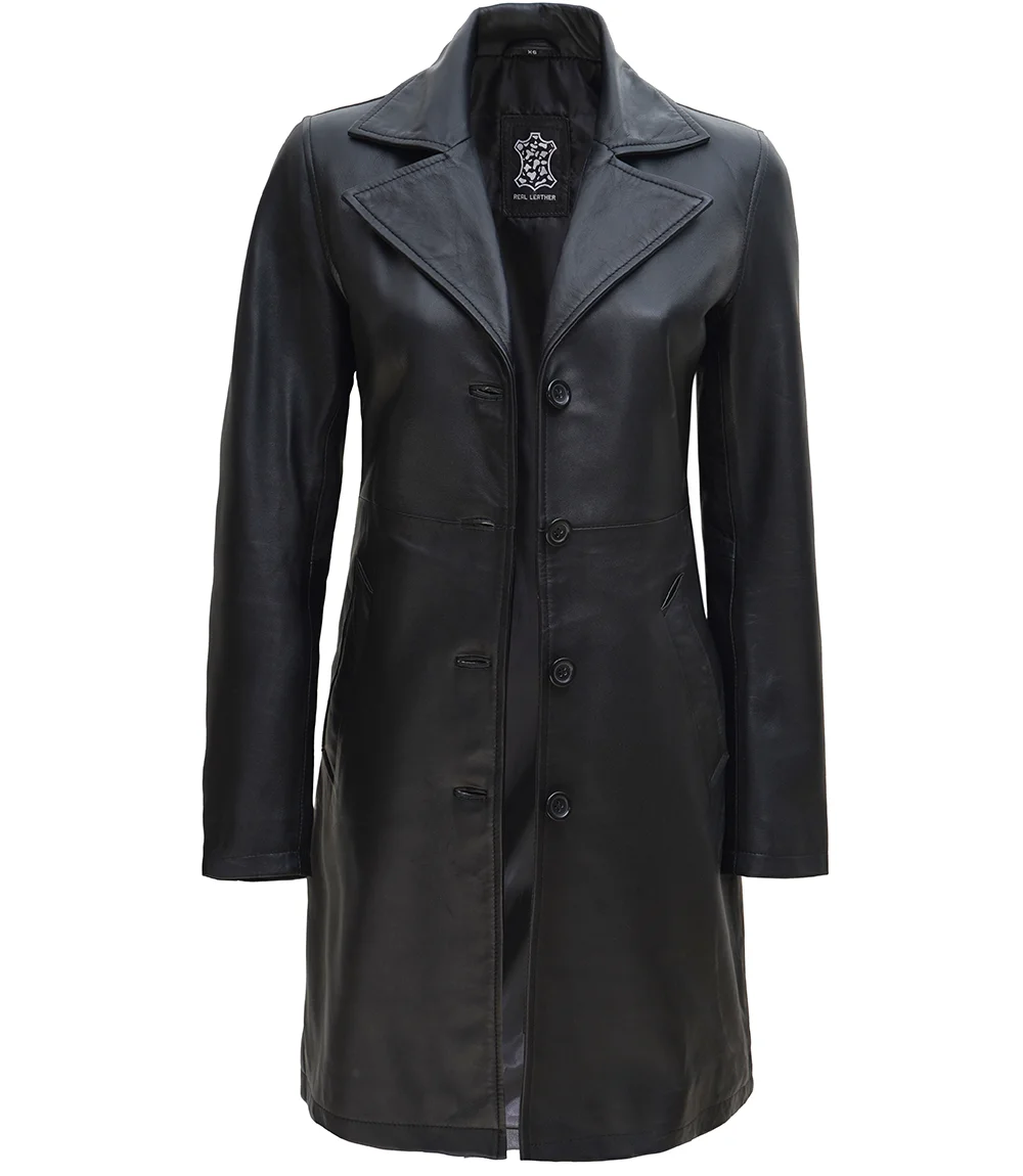 Jackson Black Real Leather Car Coat for Women