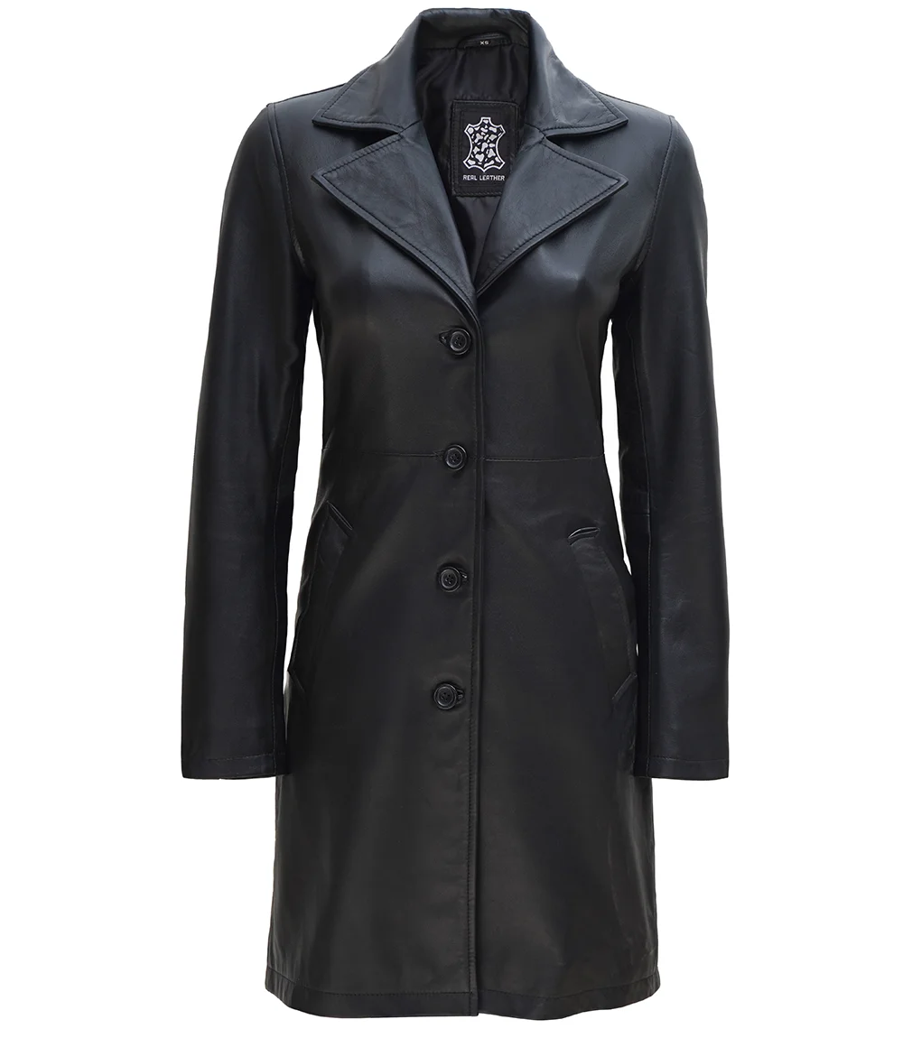 Jackson Black Real Leather Car Coat for Women