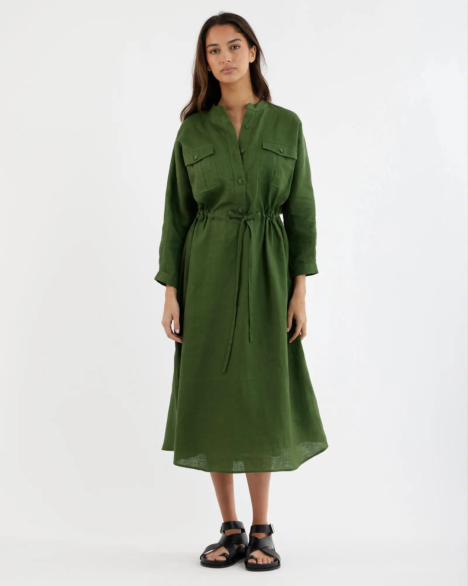 Jade Linen Tunic Dress - Verdant