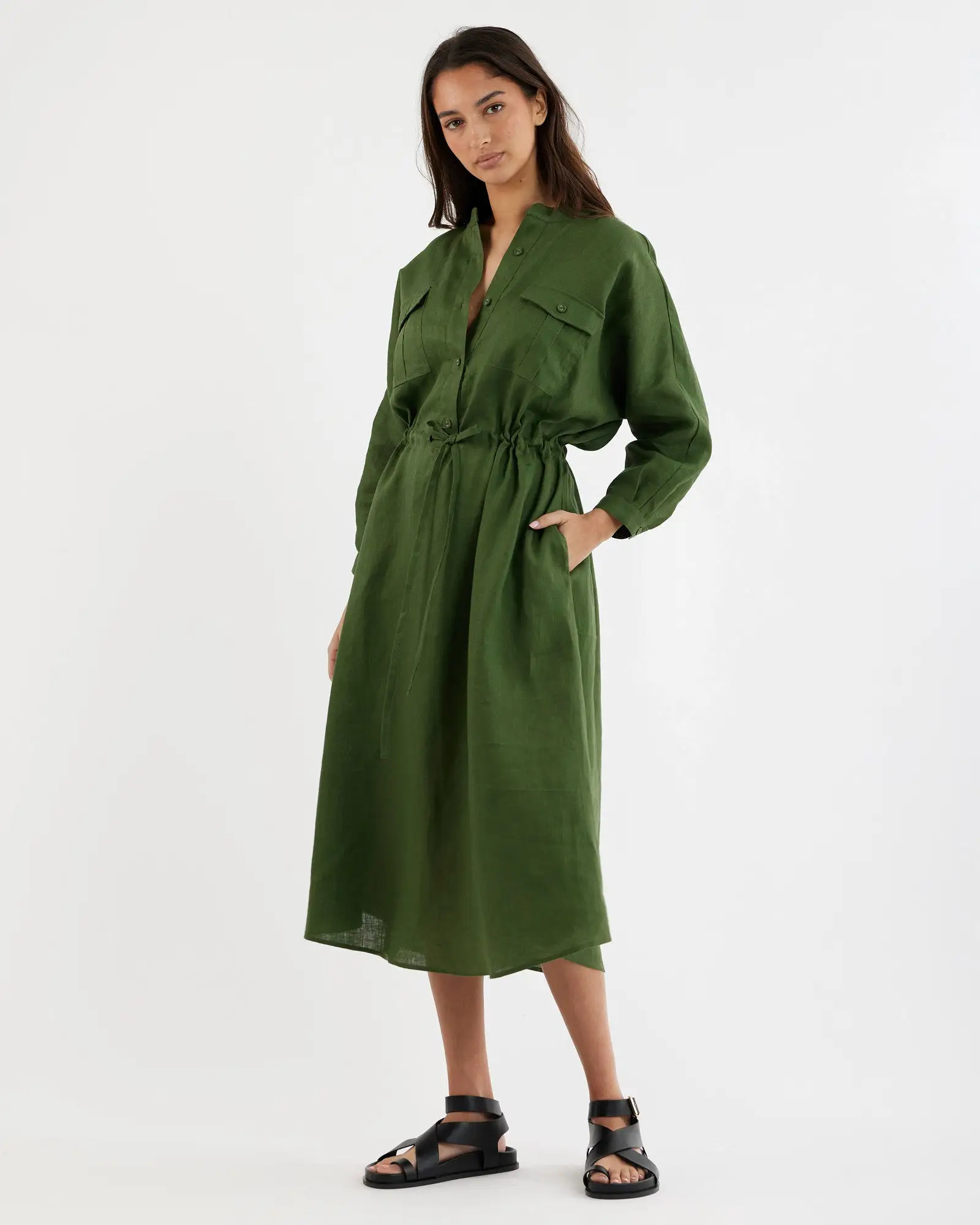 Jade Linen Tunic Dress - Verdant