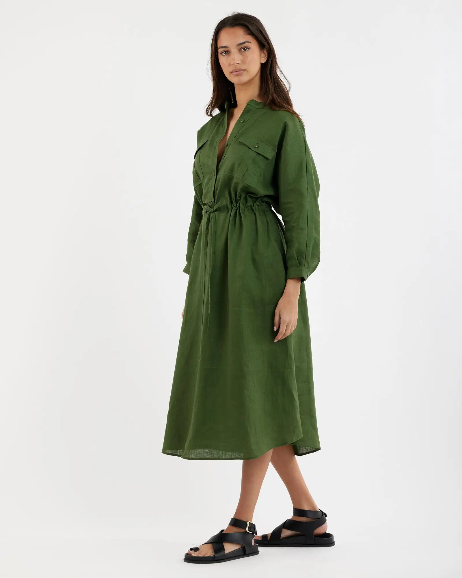 Jade Linen Tunic Dress - Verdant