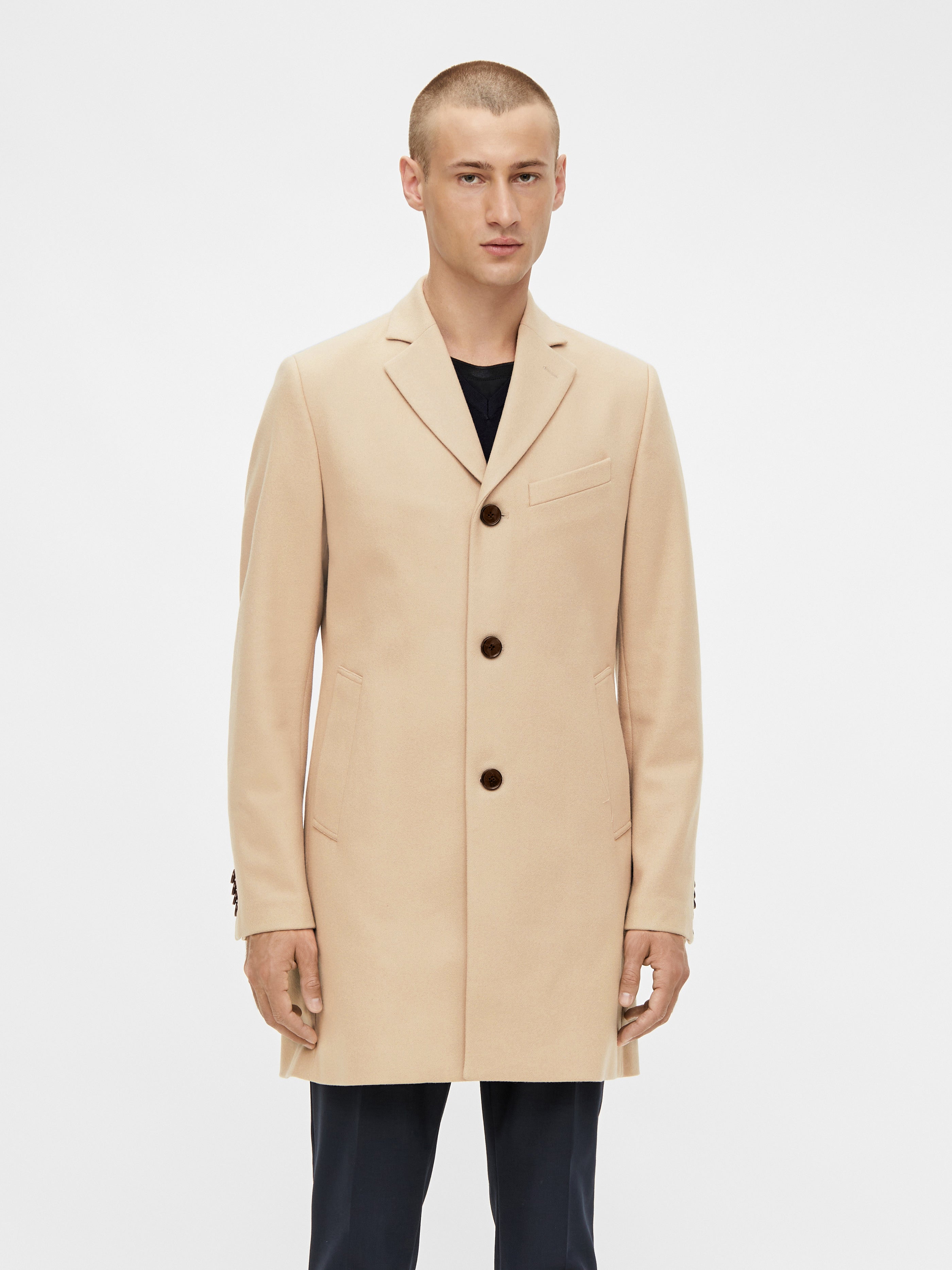 J.Lindeberg Mens Debonair Wolger Wool Coat - SAND