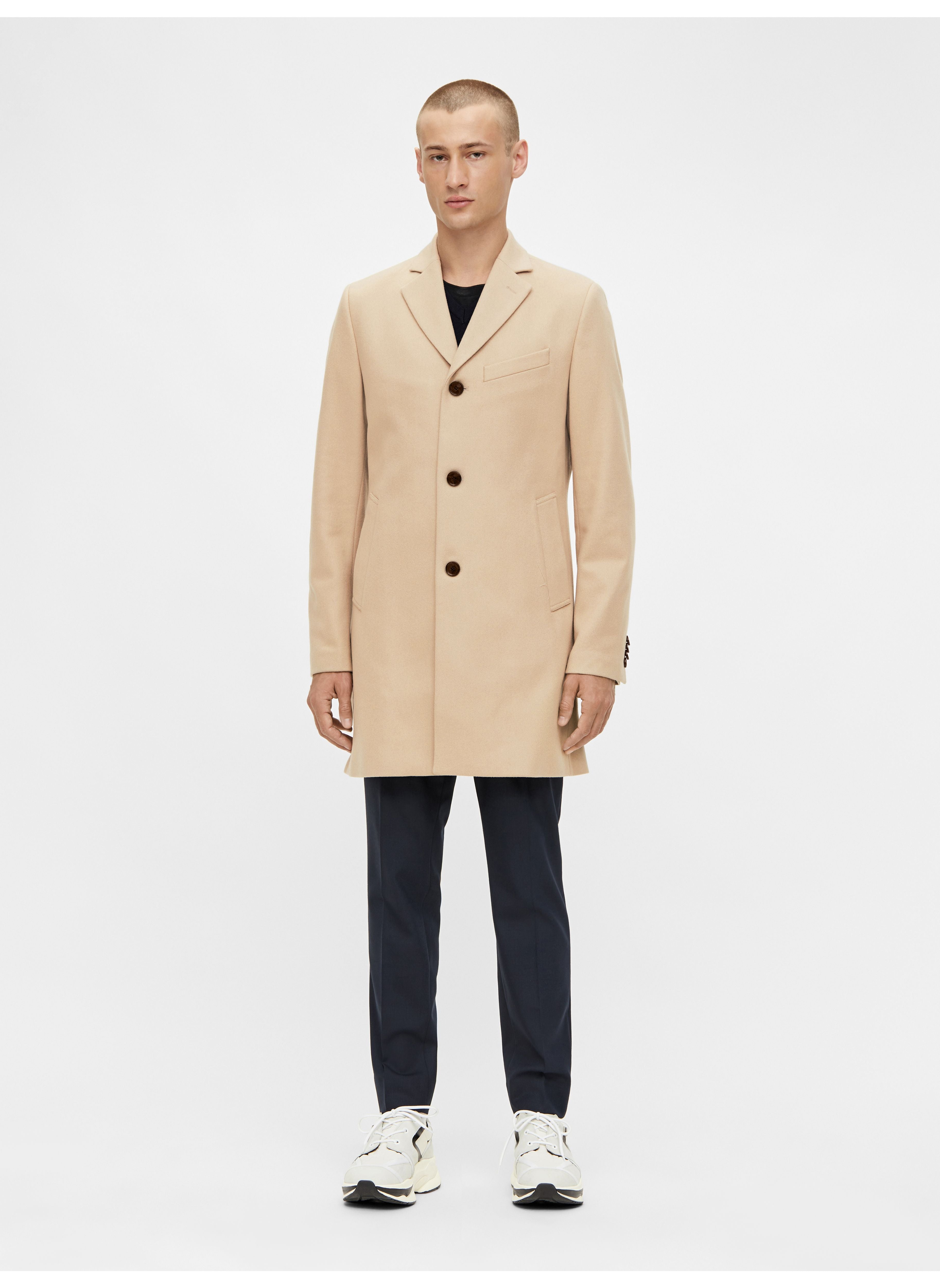 J.Lindeberg Mens Debonair Wolger Wool Coat - SAND