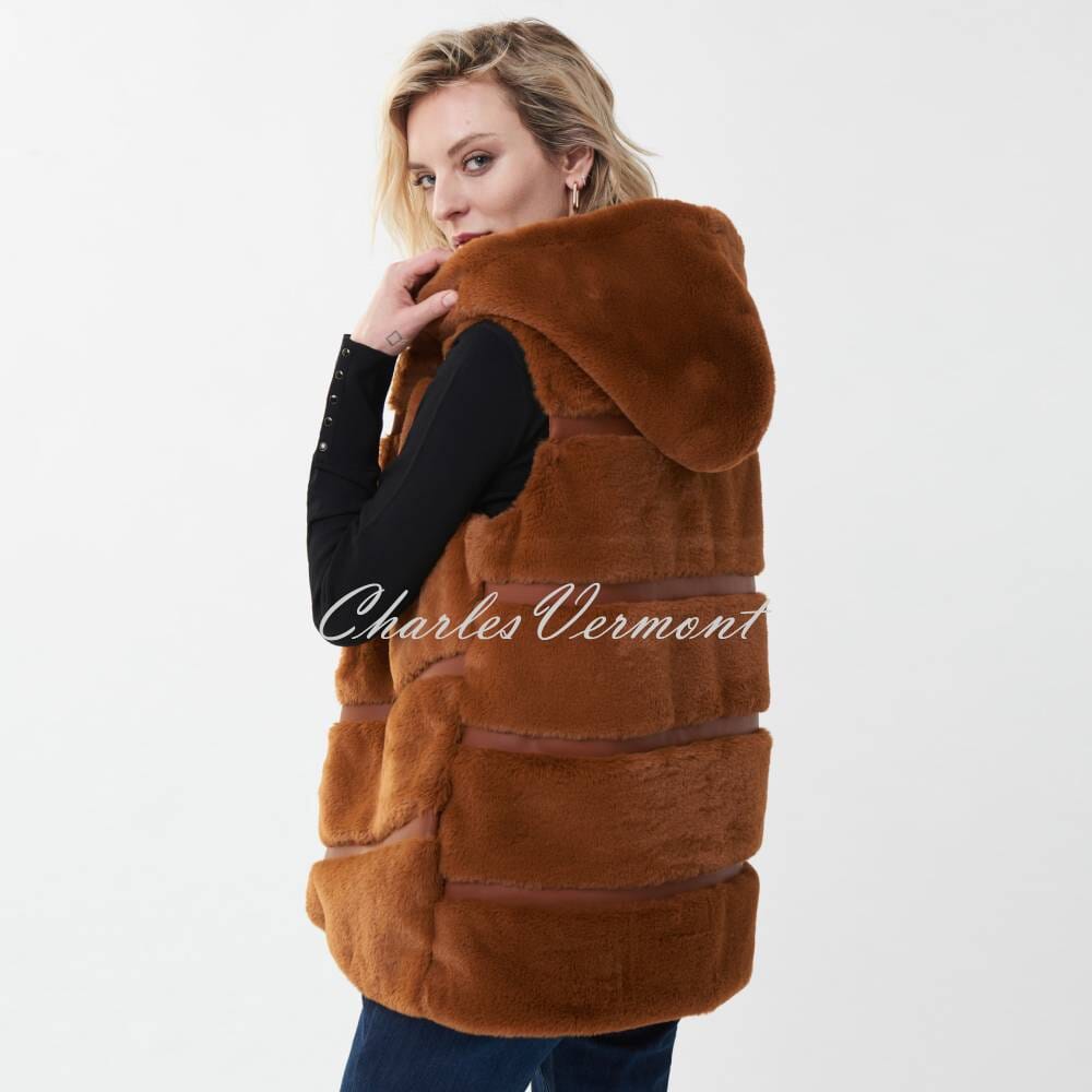 Joseph Ribkoff Hooded Faux Fur Gilet - Style 223910 (Maple)