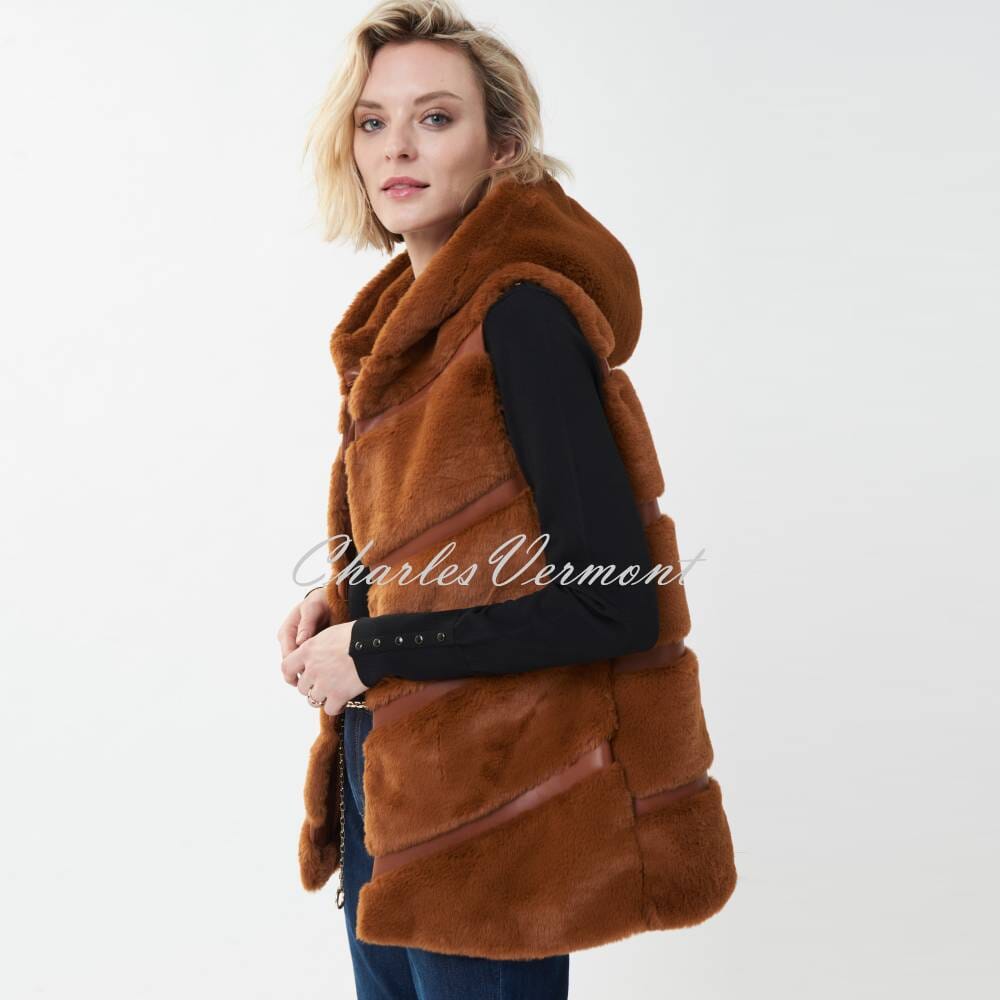 Joseph Ribkoff Hooded Faux Fur Gilet - Style 223910 (Maple)