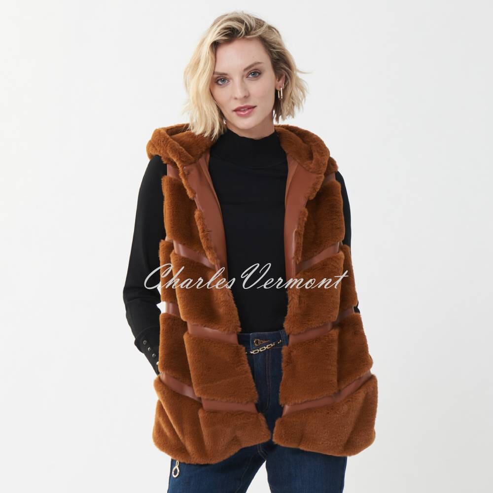 Joseph Ribkoff Hooded Faux Fur Gilet - Style 223910 (Maple)