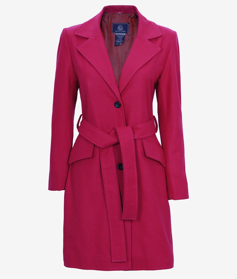 Kristi Women's Pink Notch Lapel Wool Wrap Coat