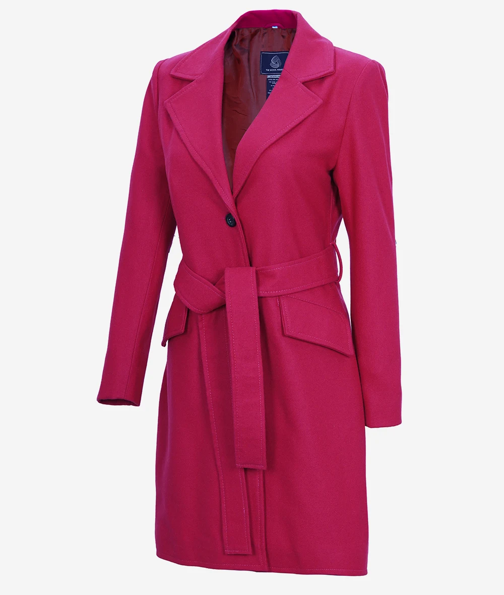 Kristi Women's Pink Notch Lapel Wool Wrap Coat