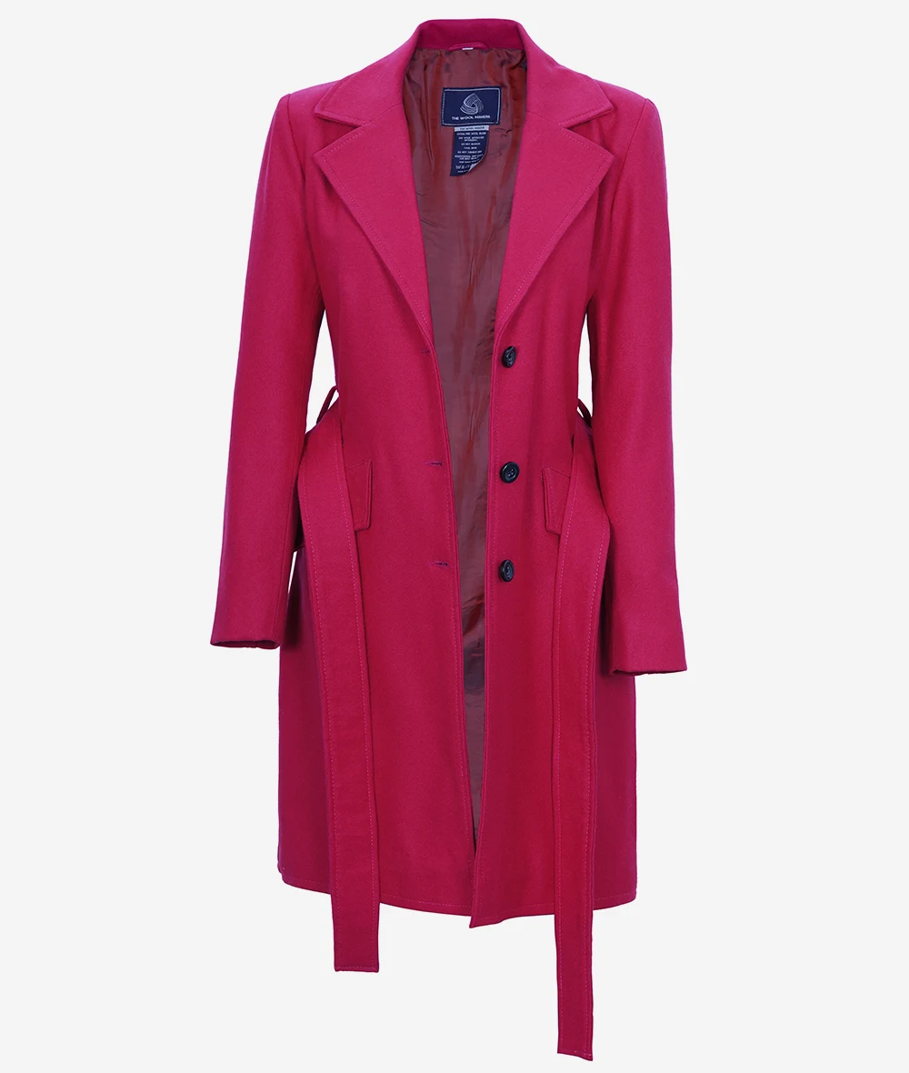 Kristi Women's Pink Notch Lapel Wool Wrap Coat