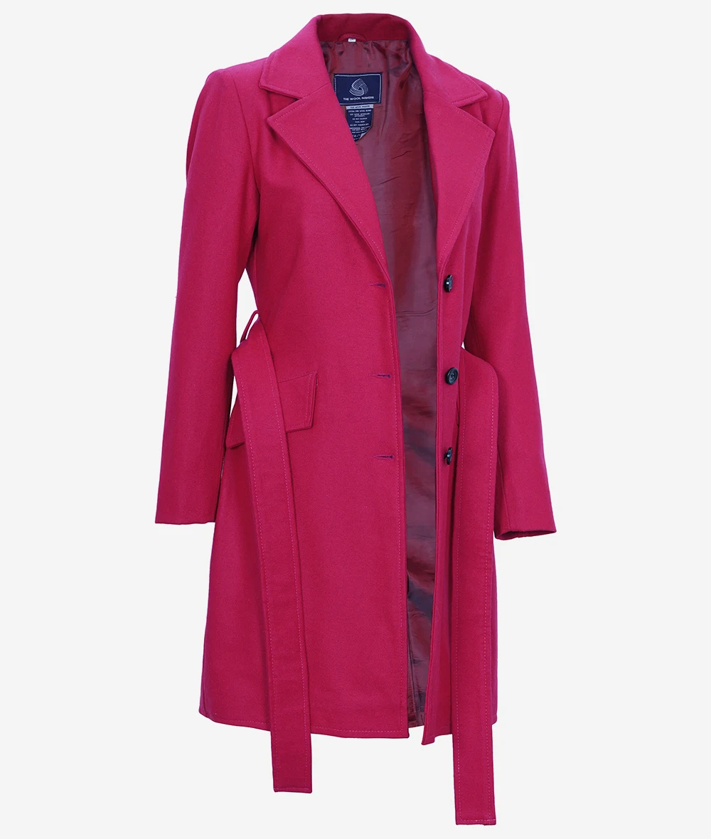 Kristi Women's Pink Notch Lapel Wool Wrap Coat