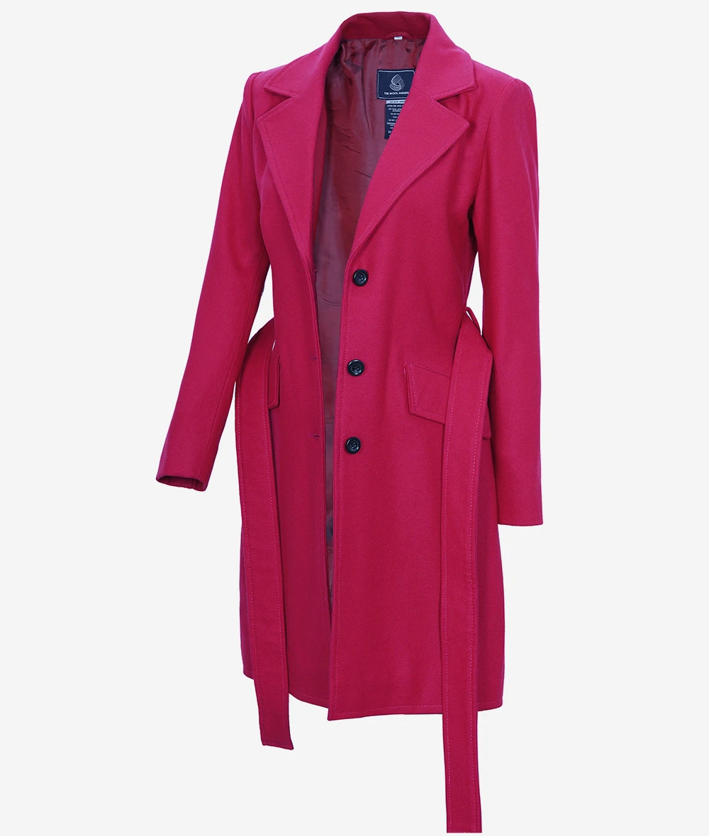 Kristi Women's Pink Notch Lapel Wool Wrap Coat