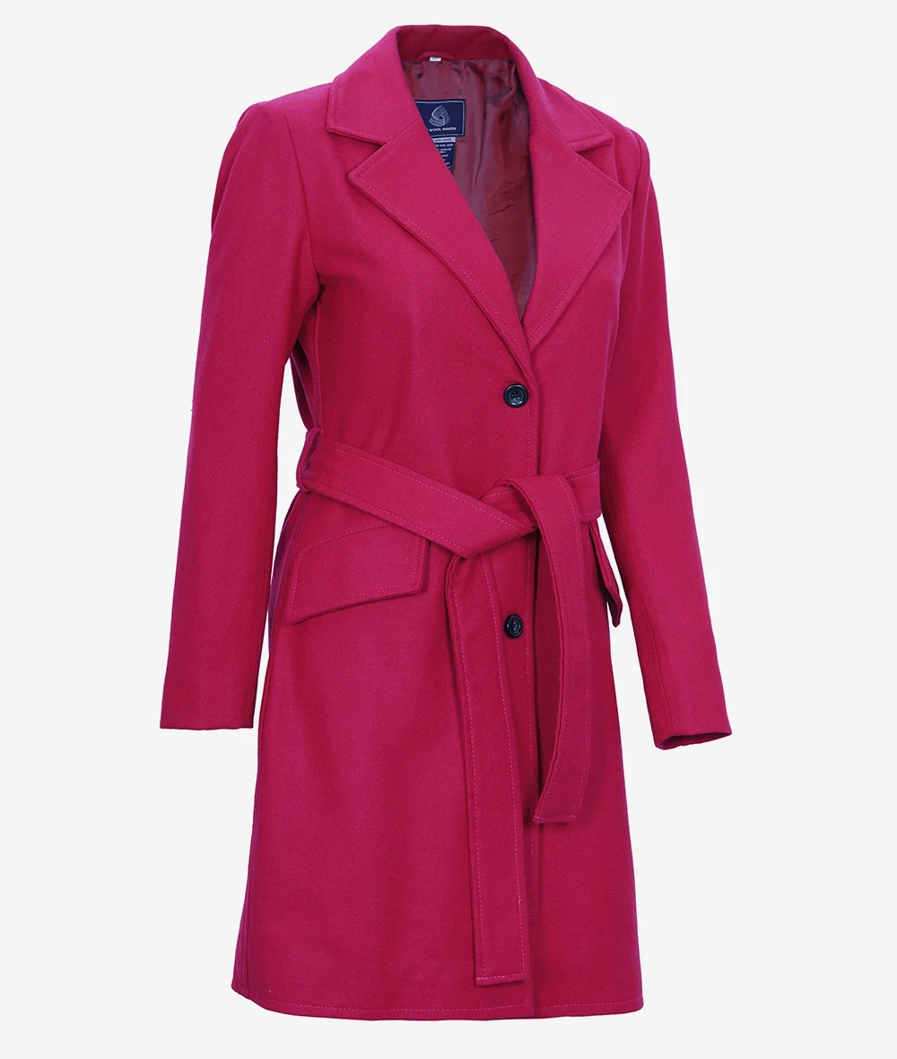 Kristi Women's Pink Notch Lapel Wool Wrap Coat