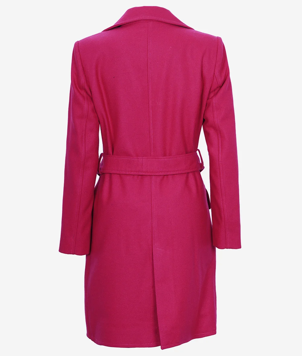 Kristi Women's Pink Notch Lapel Wool Wrap Coat