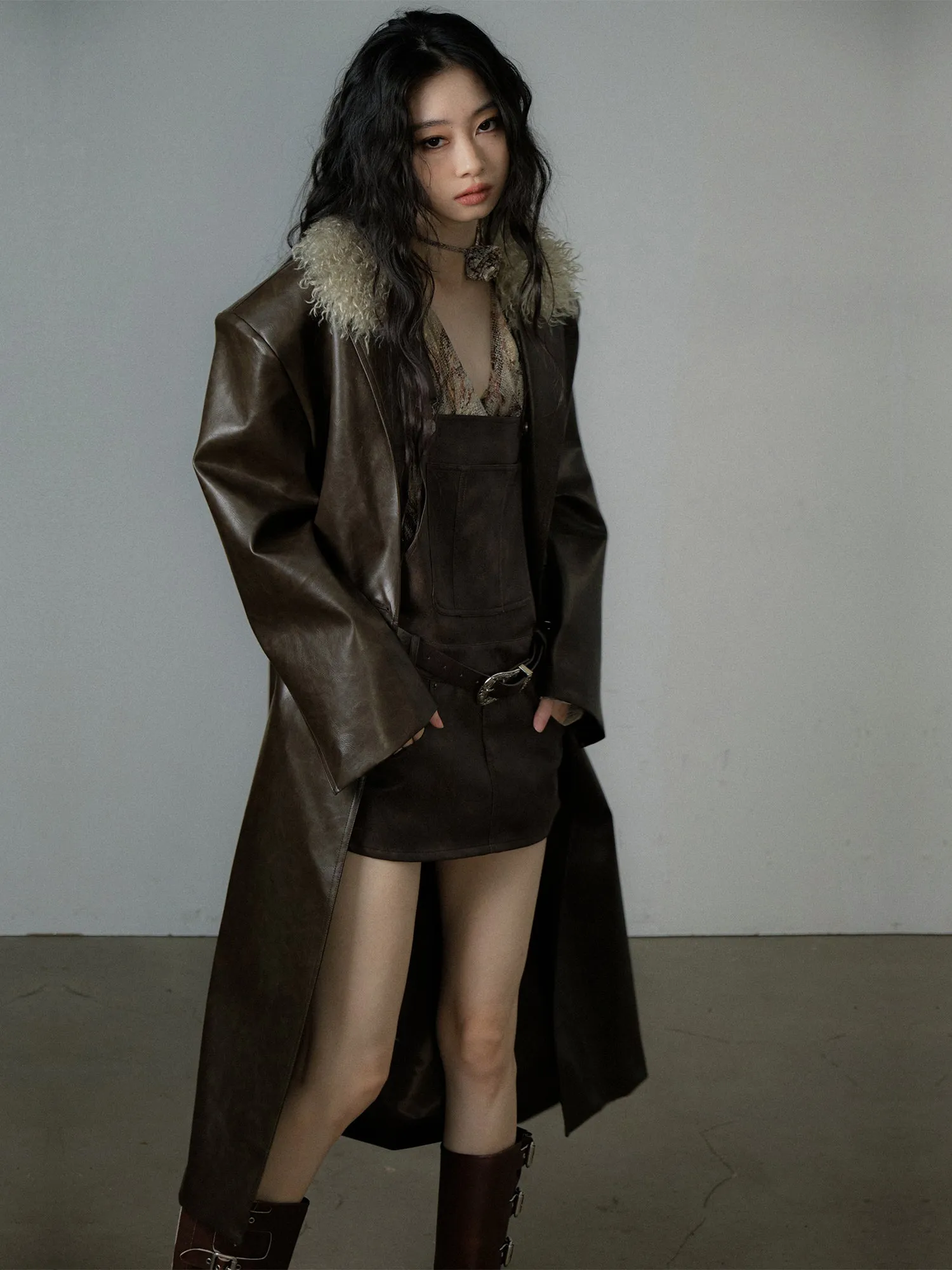 Leather Fer Cool High-End Oversize Long-Coat