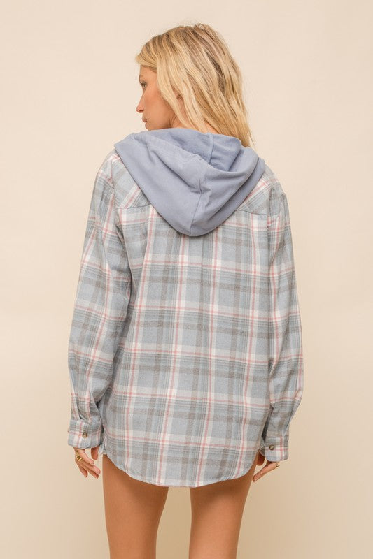 Levi Hoodie French Terry Plaid Top