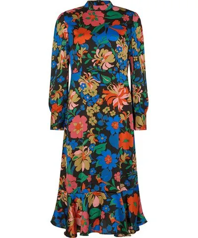 Lily and Lionel Women's Black Sophie Tiered Hem Floral Print Midi Dress In Multi