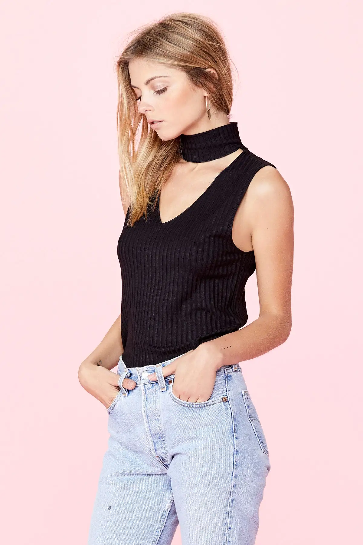 LNA Detached Turtleneck Sleeveless Top Black