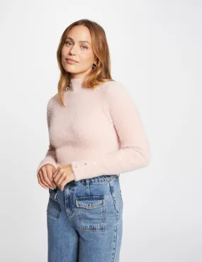 Long-sleeve fuzzy knit sweater light pink women