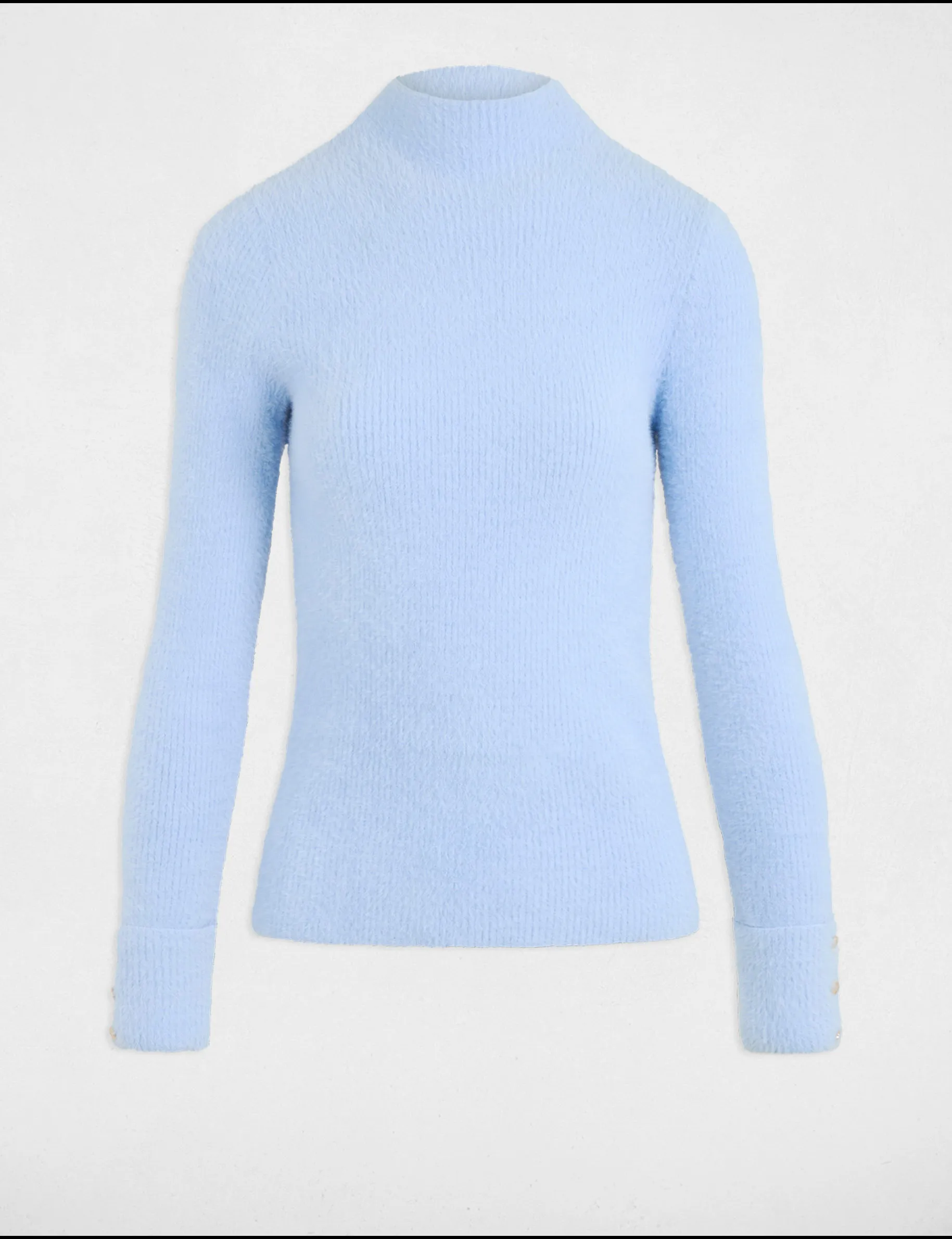 Long-sleeve fuzzy knit sweater sky blue women